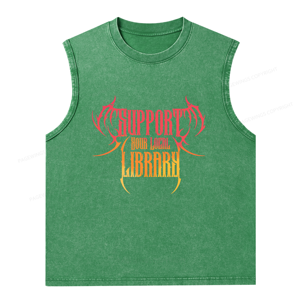 Pagewings Support Your Local Library Unisex Washed Tank Top