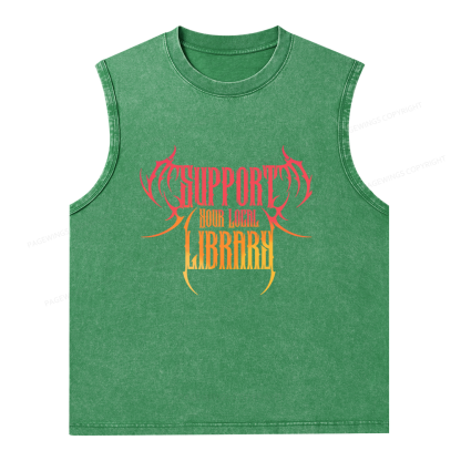 Pagewings Support Your Local Library Unisex Washed Tank Top
