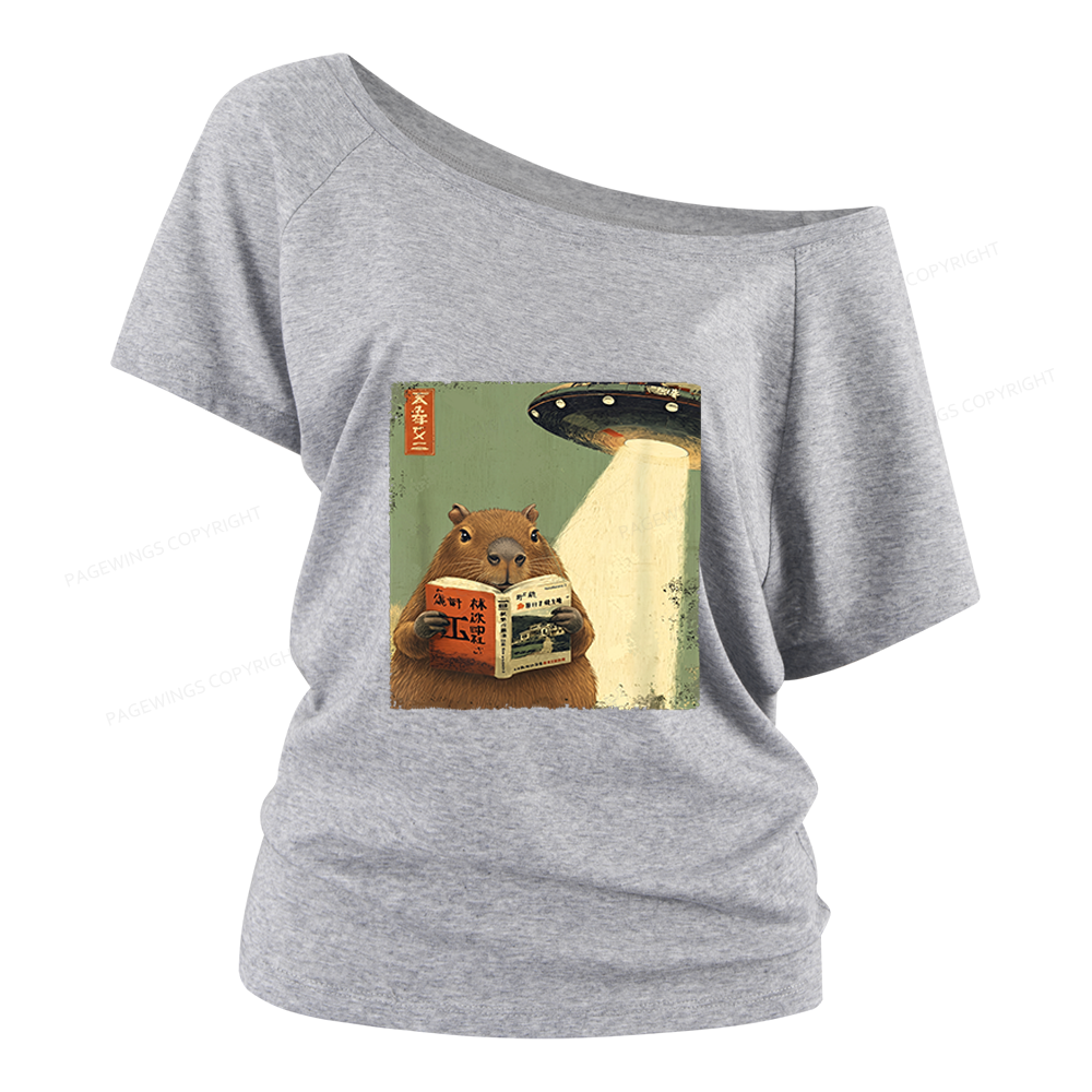 Pagewings Capybara Book Lovers Women Off Shoulder T-shirts