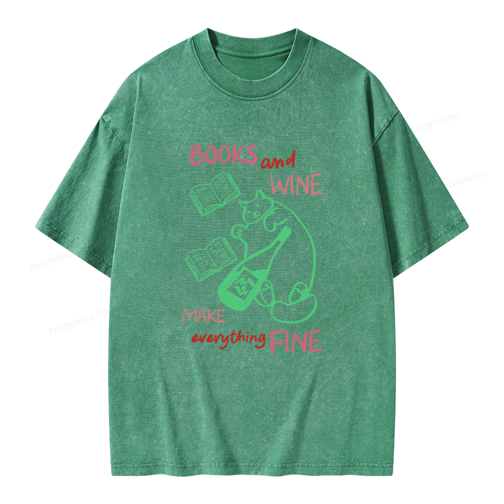 Pagewings Books And Wine Unisex Washed T-shirt