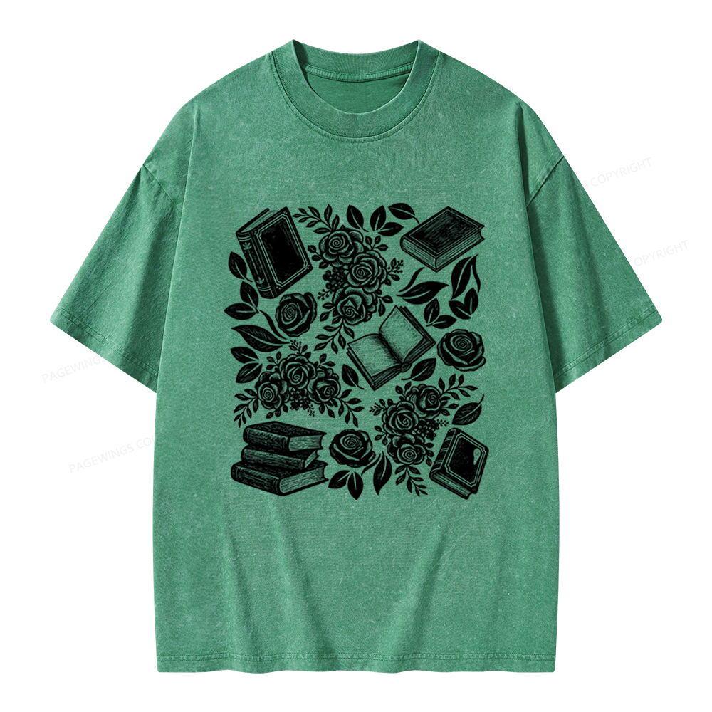 Pagewings Books and Flowers Unisex Washed T-shirt