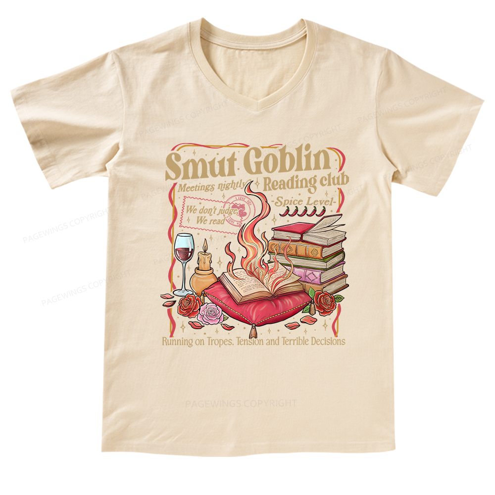 Pagewings Smut Goblin Dark Romance Bookish V-neck T-shirt