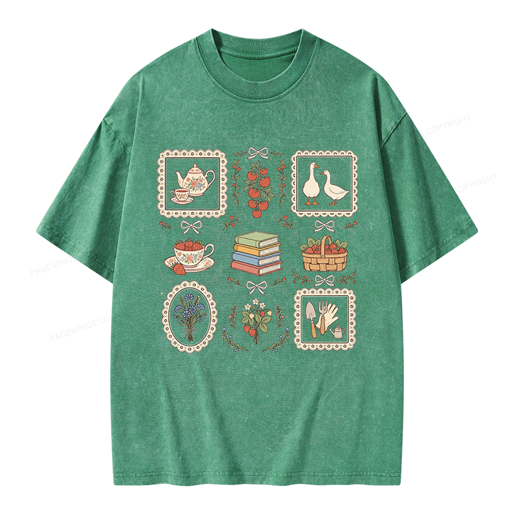 Pagewings Goose Reading Unisex Washed T-shirt