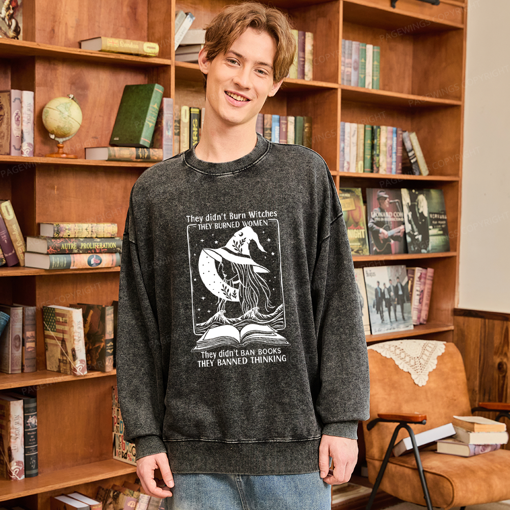 Pagewings They Banned Thinking Unisex Washed Sweatshirt