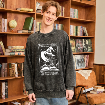 Pagewings They Banned Thinking Unisex Washed Sweatshirt