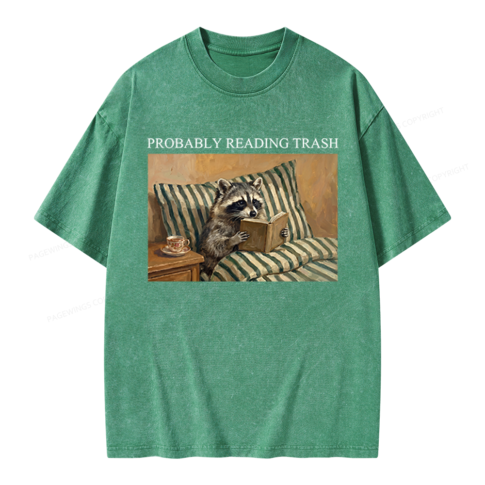Pagewings Reading Trash Racoon Unisex Washed T-shirt