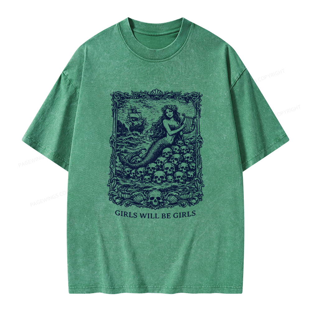 Pagewings Girls Will Be Girls Unisex Washed T-shirt