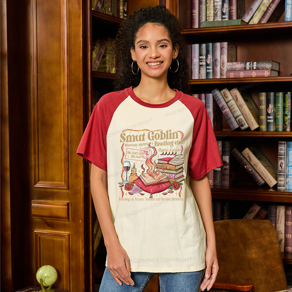 Pagewings Smut Goblin Dark Romance Bookish Raglan T-shirt