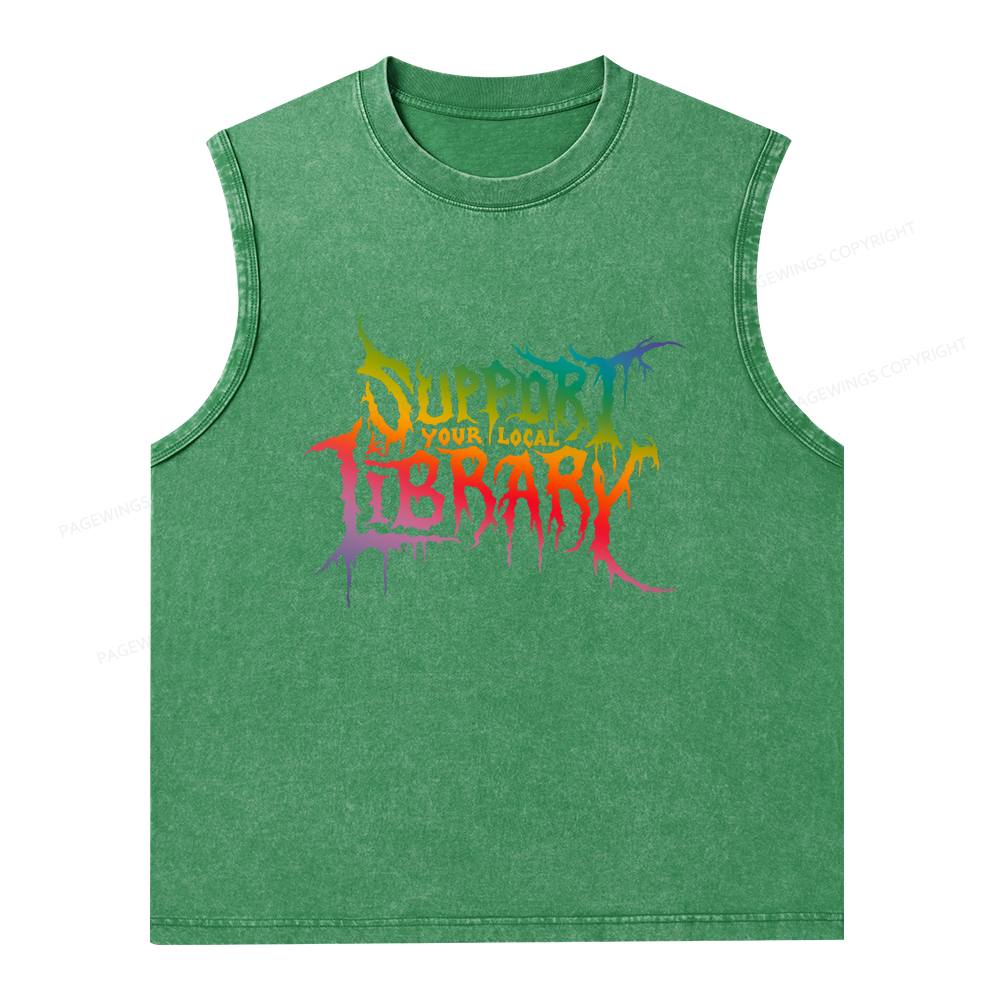 Pagewings Support Your Local Library Unisex Washed Tank Top