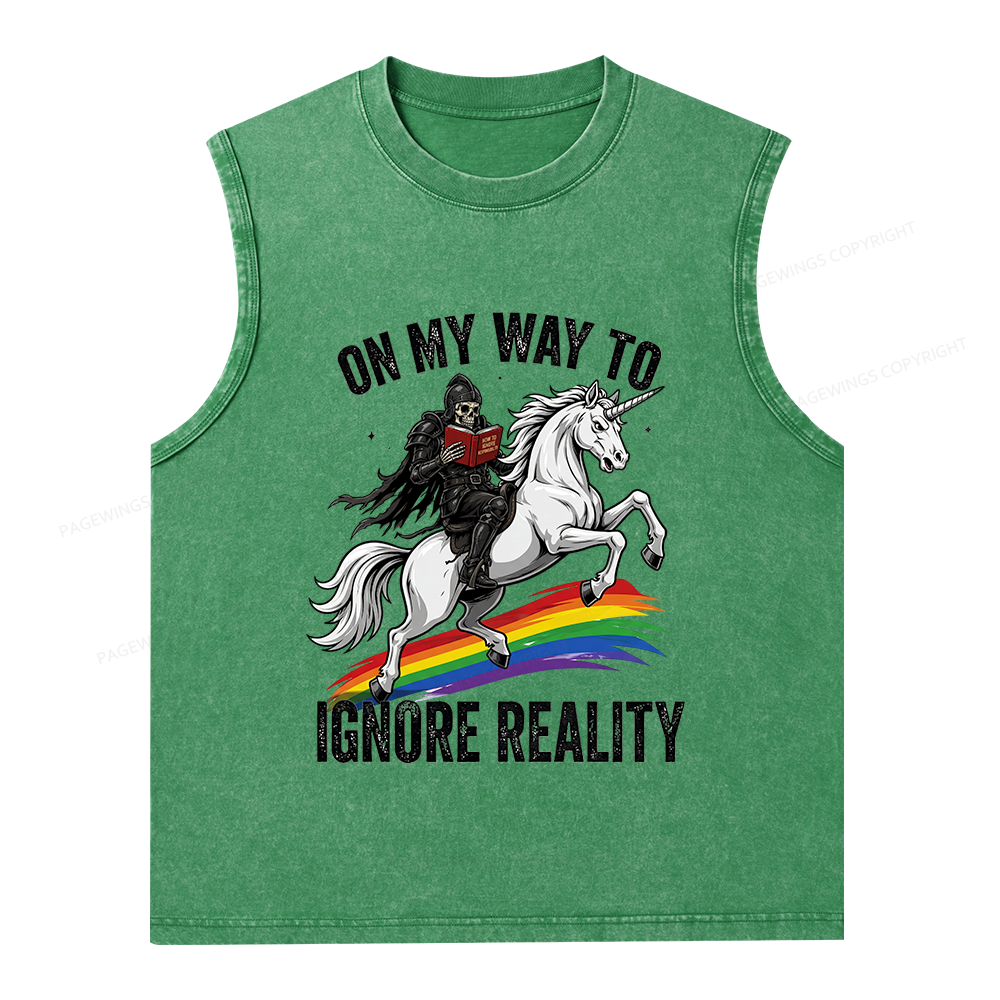 Pagewings On My Way To Ignore Reality Unisex Washed Tank Top