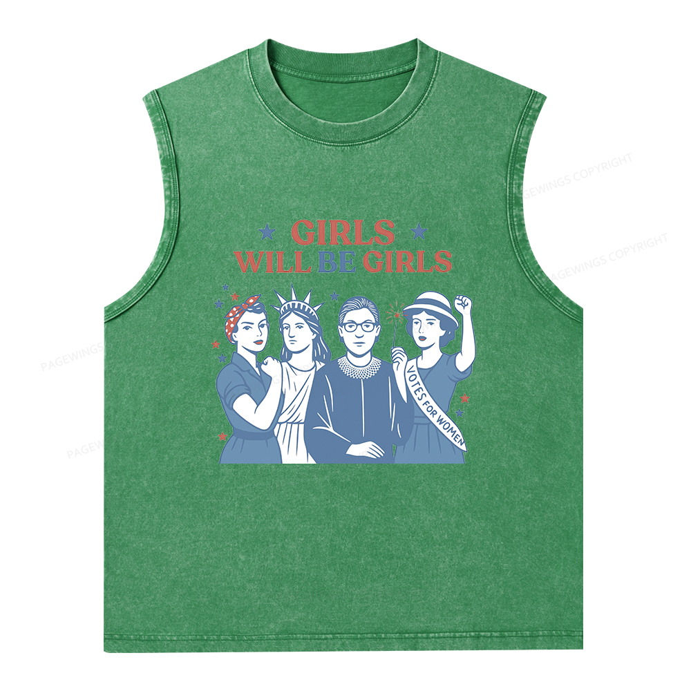 Pagewings Girls Will Be Girls Unisex Washed Tank Top
