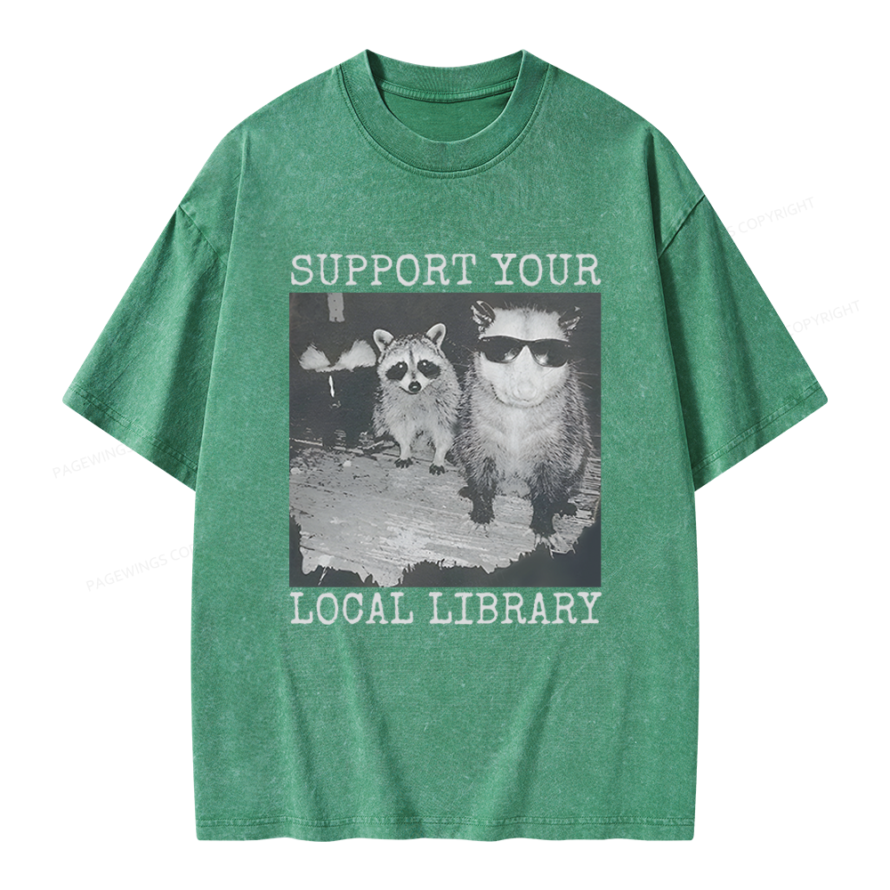 Pagewings Support Your Local Library Unisex Washed T-shirt