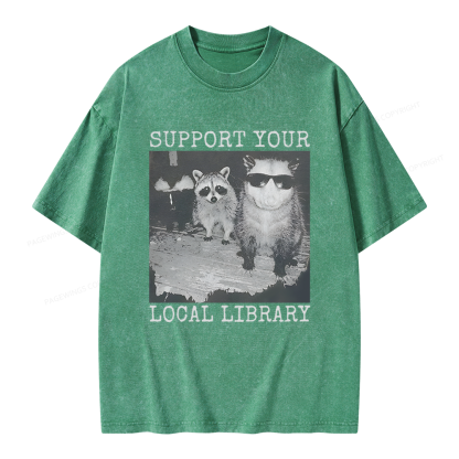 Pagewings Support Your Local Library Unisex Washed T-shirt