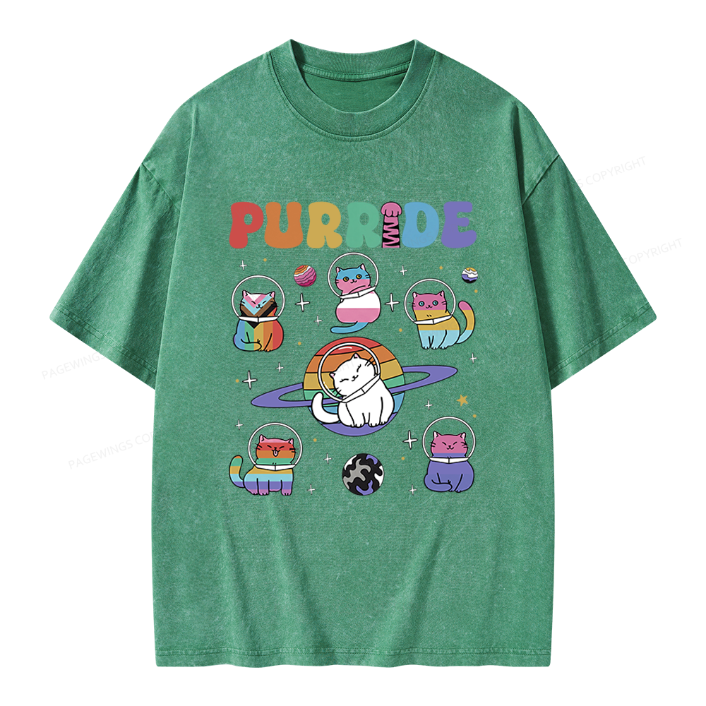 Pagewings Rainbow Cats Unisex Washed T-shirt