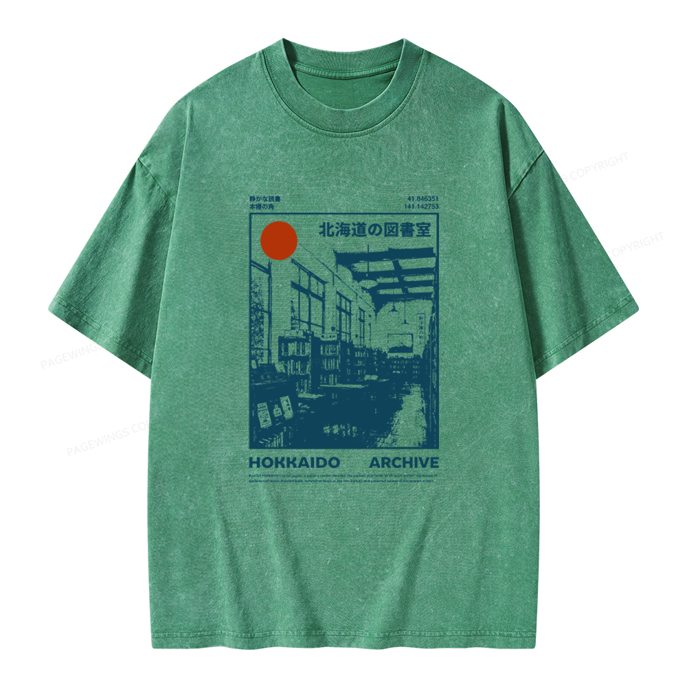 Pagewings Japanese Library Unisex Washed T-shirt