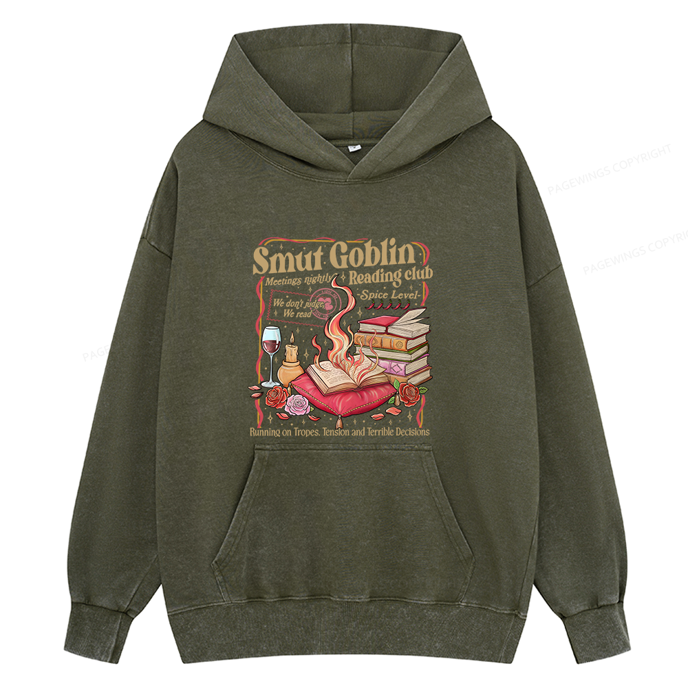 Pagewings Smut Goblin Dark Romance Bookish Unisex Washed Hoodie