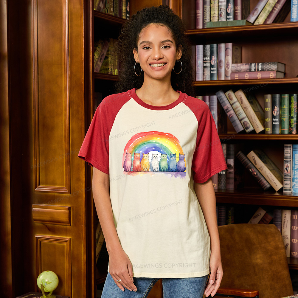 Pagewings Pride Rainbow Cat Raglan T-shirt