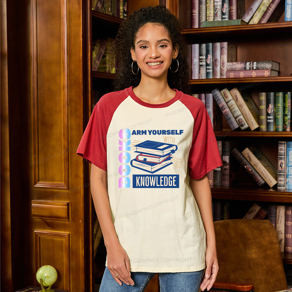 Pagewings Arm Yourself With Knowledge Raglan T-shirt