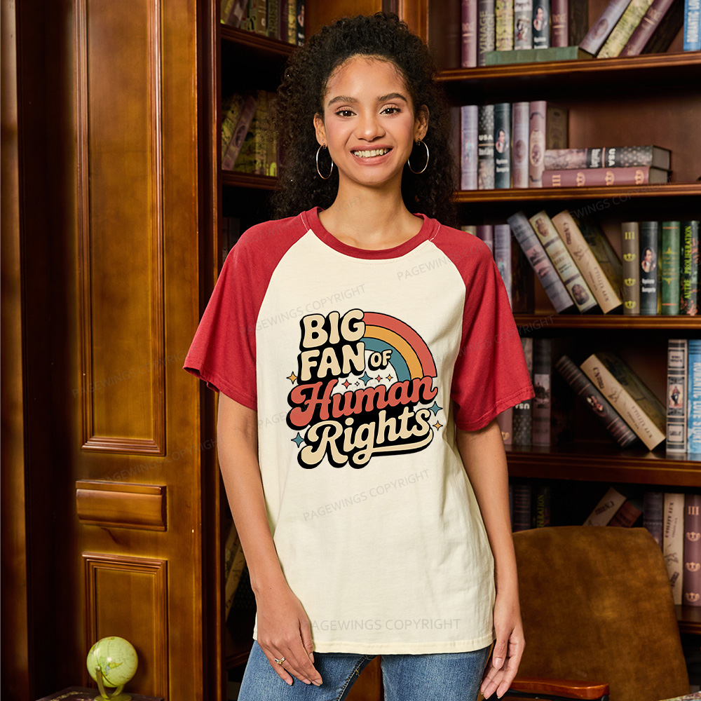 Pagewings Big Fan of Human Rights Raglan T-shirt