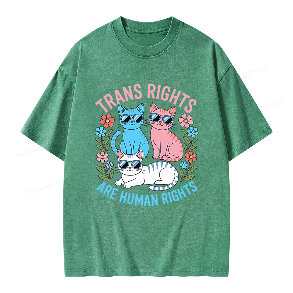 Pagewings Trans Rights Are Human Rights Cat Unisex Washed T-shirt