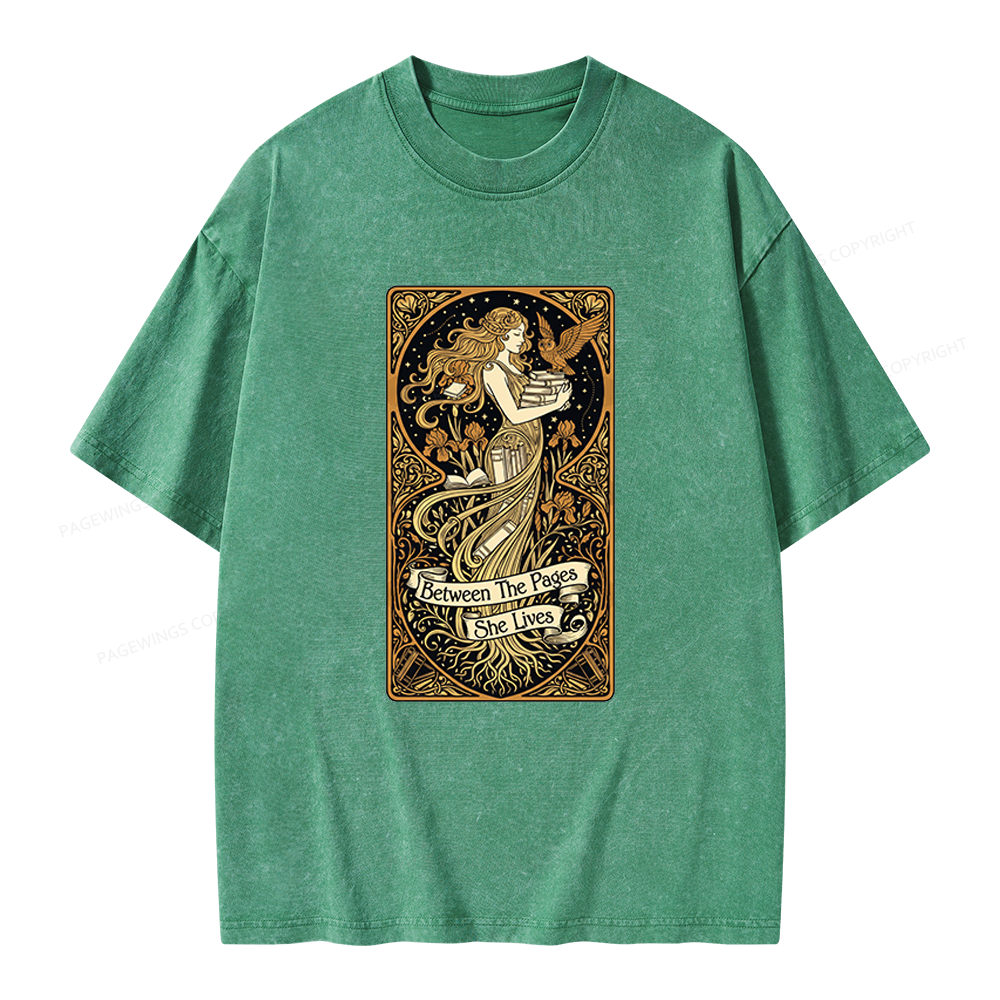 Pagewings Between The Pages She Lives Unisex Washed T-shirt