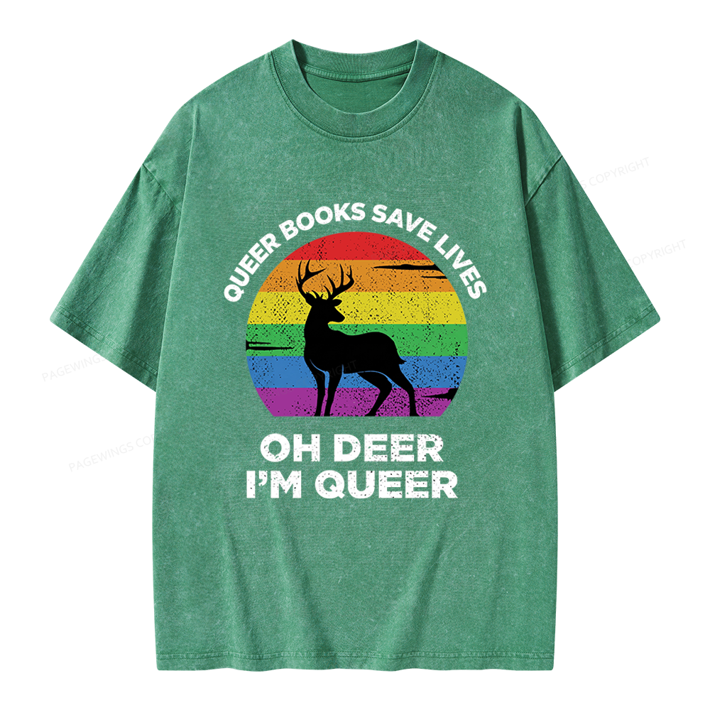 Pagewings Oh Deer I’m Queer Unisex Washed T-shirt