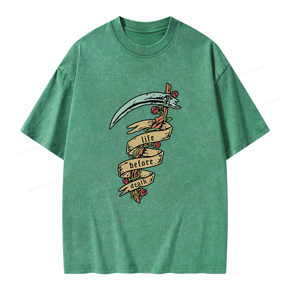 Pagewings Life Before Death Unisex Washed T-shirt