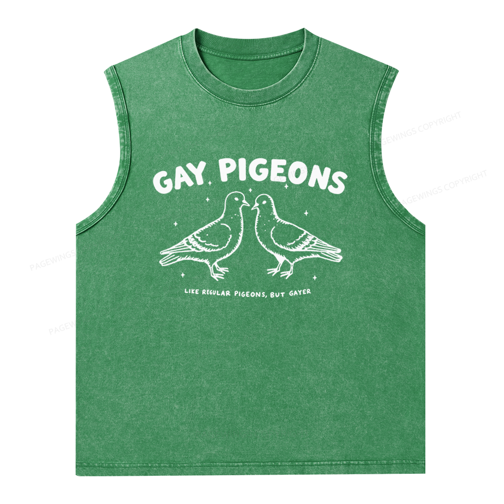 Pagewings Gay Pigeons Unisex Washed Tank Top