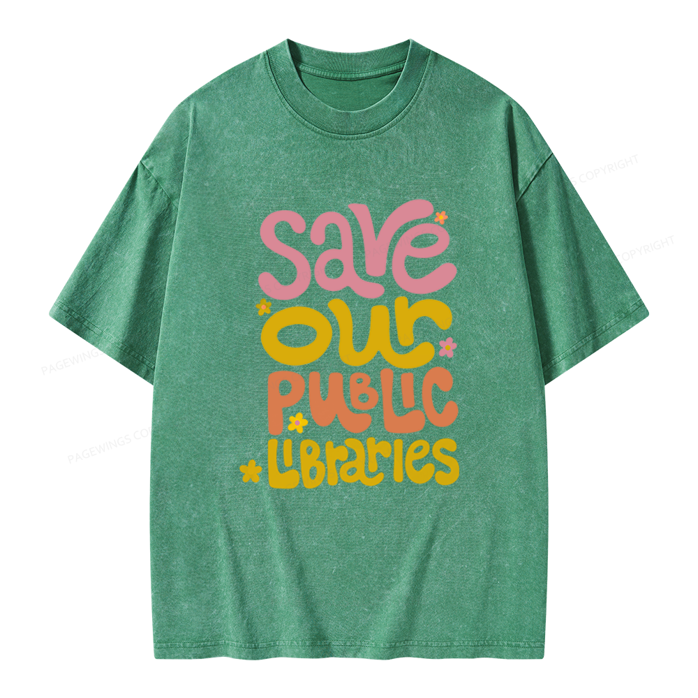 Pagewings Save Our Public Libraries Unisex Washed T-shirt