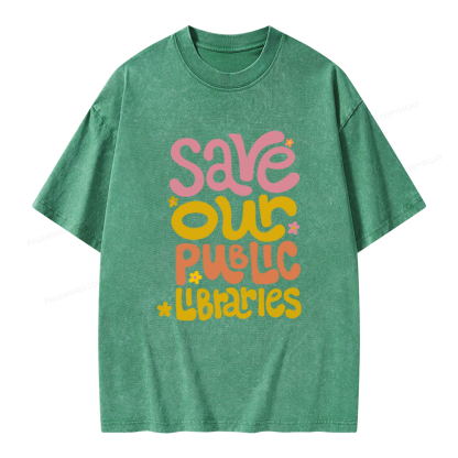 Pagewings Save Our Public Libraries Unisex Washed T-shirt