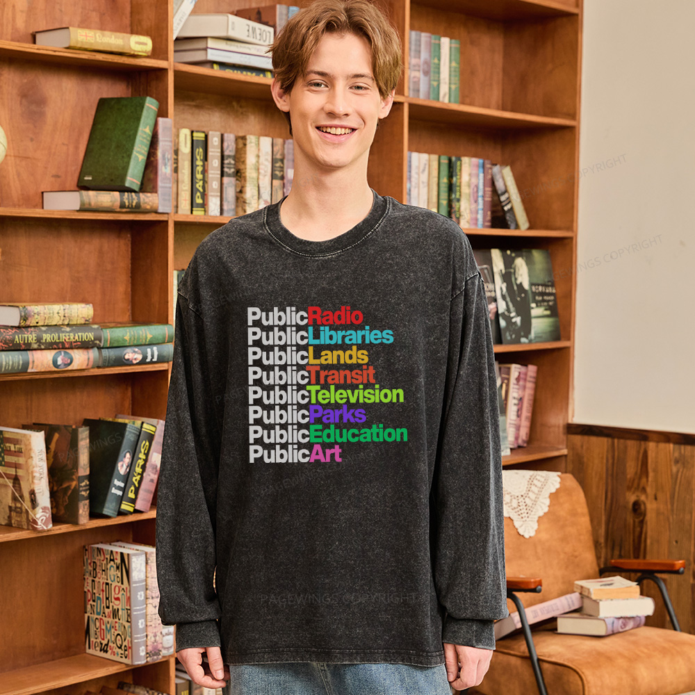 Pagewings Public Libraries Unisex Washed Long Sleeve T-shirt