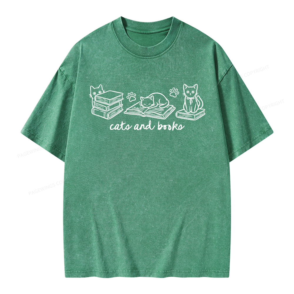 Pagewings Cats and Books Unisex Washed T-shirt