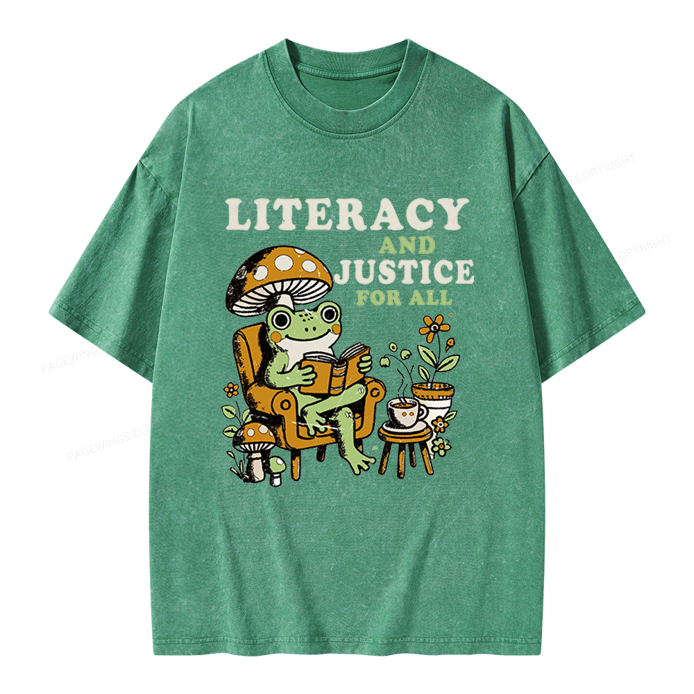 Pagewings Literacy And Justice For All Unisex Washed T-shirt
