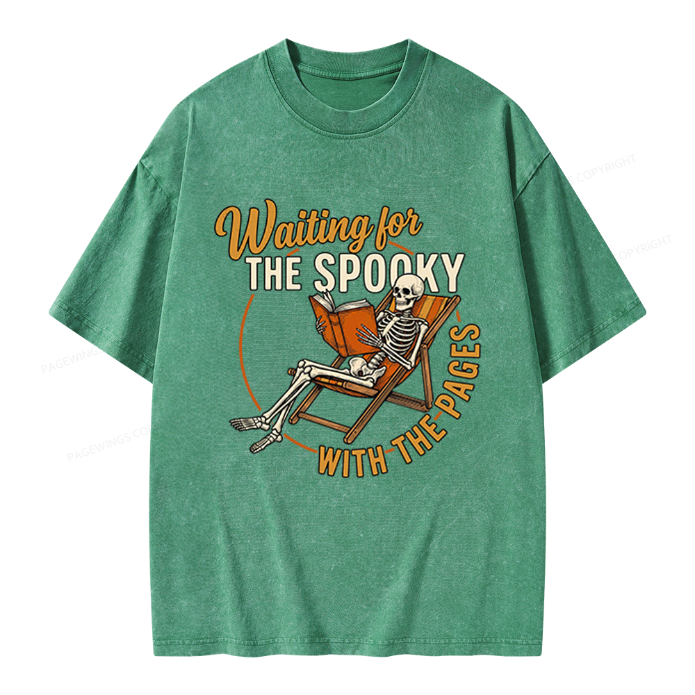 Pagewings Waiting For The Spooky With The Pages Unisex Washed T-shirt