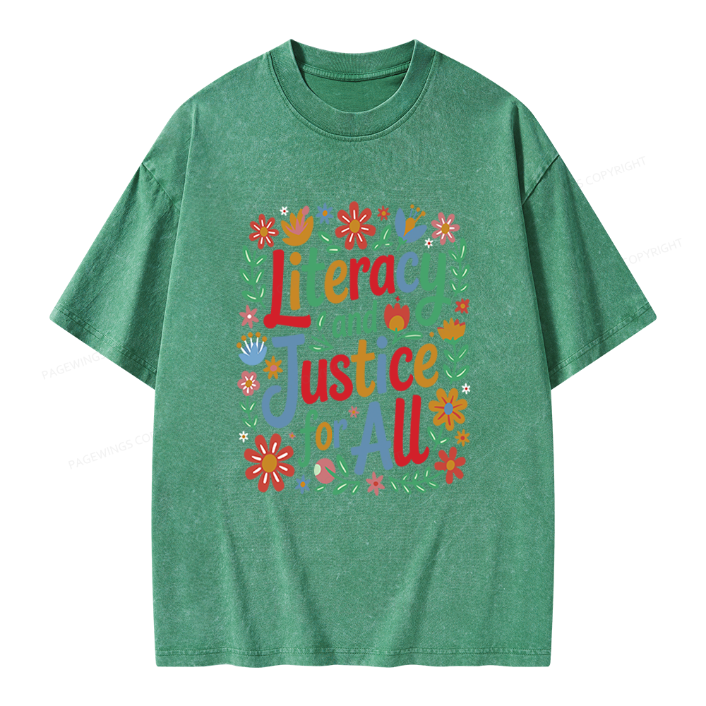 Pagewings Literacy And Justice For All Unisex Washed T-shirt
