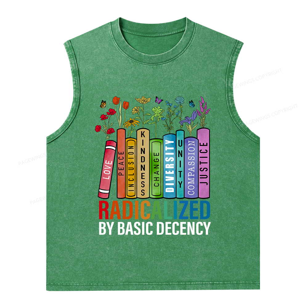 Pagewings Radicalized by Basic Decency Unisex Washed Tank Top