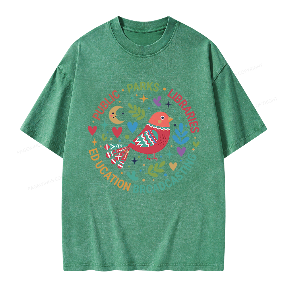 Pagewings Public Parks Libraries Education Broadcasting Unisex Washed T-shirt