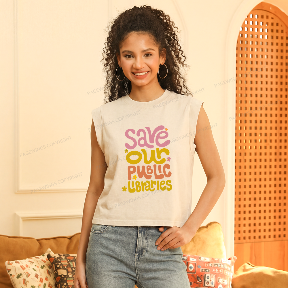 Pagewings Save Our Public Libraries Women's Washed Tank Top