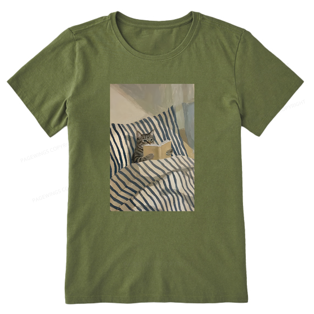 Pagewings Cat Reading Book In Bed Unisex Classic T-shirt