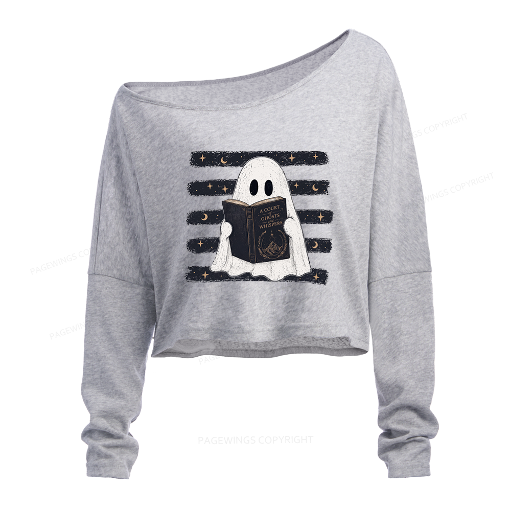 Pagewings A Court of Ghosts and Whispers Slouchy Long Sleeve Off Shoulder T-shirt