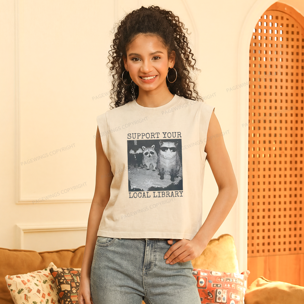 Pagewings Support Your Local Library Women's Washed Tank Top