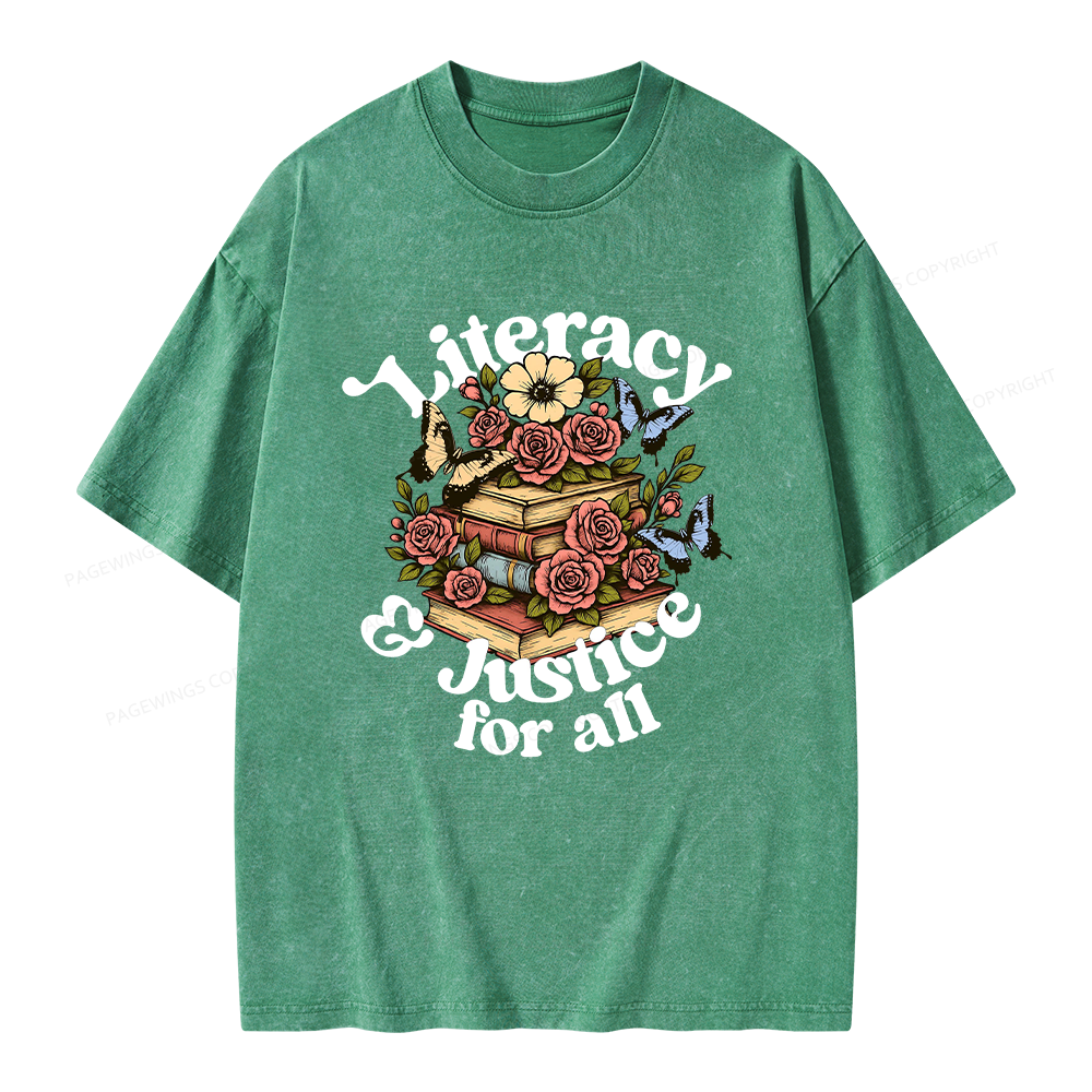 Pagewings Literacy and Justice for All Unisex Washed T-shirt