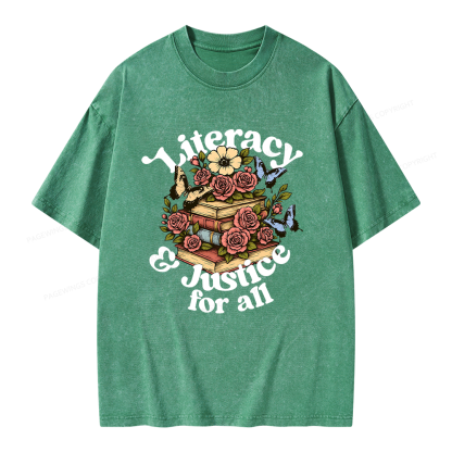 Pagewings Literacy and Justice for All Unisex Washed T-shirt