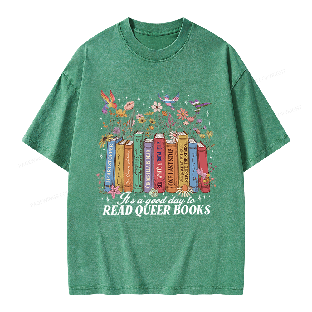 Pagewings Read Queer Books Unisex Washed T-shirt