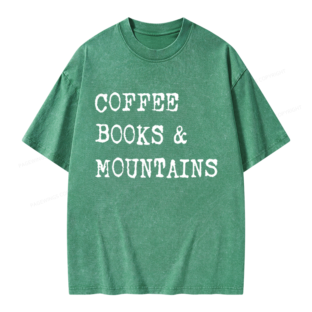Pagewings Coffee Books Mountains Unisex Washed T-shirt