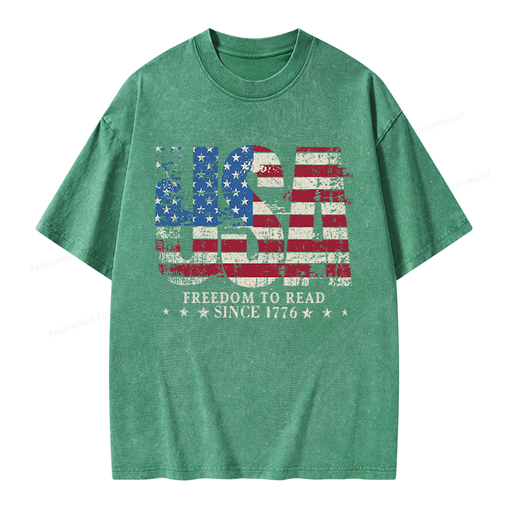 Pagewings Retro American Flag Unisex Washed T-shirt