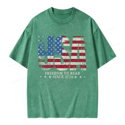 Pagewings Retro American Flag Unisex Washed T-shirt