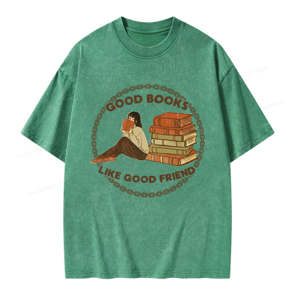 Pagewings Good Books Like Good Friends Unisex Washed T-shirt