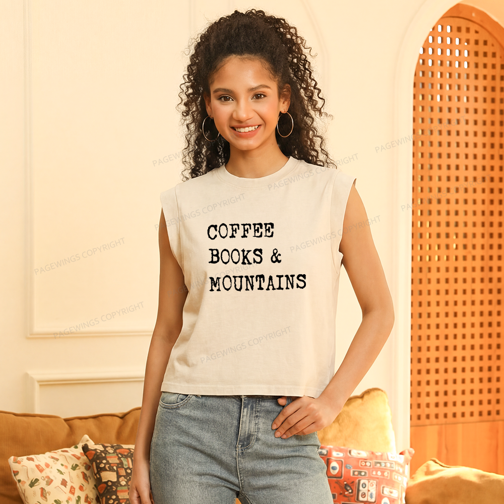 Pagewings Coffee Books Mountains Women's Washed Tank Top