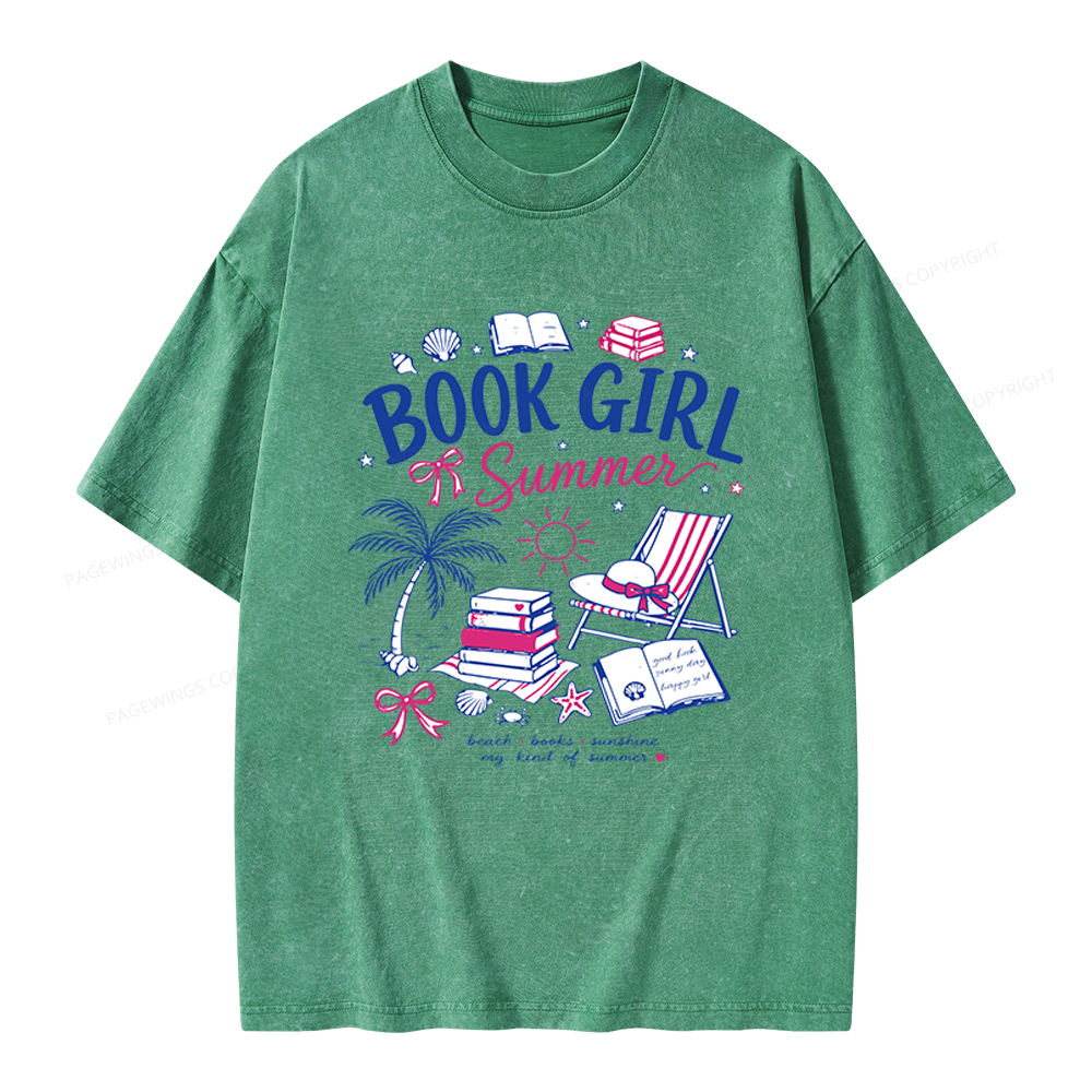 Pagewings Book Girl Summer Unisex Washed T-shirt